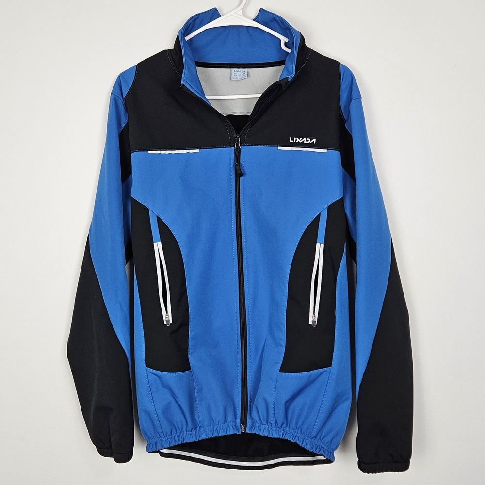 Lixada Cycling Jacket Men's Sz XL Windproof Full Zip Biking Pockets Blue Black